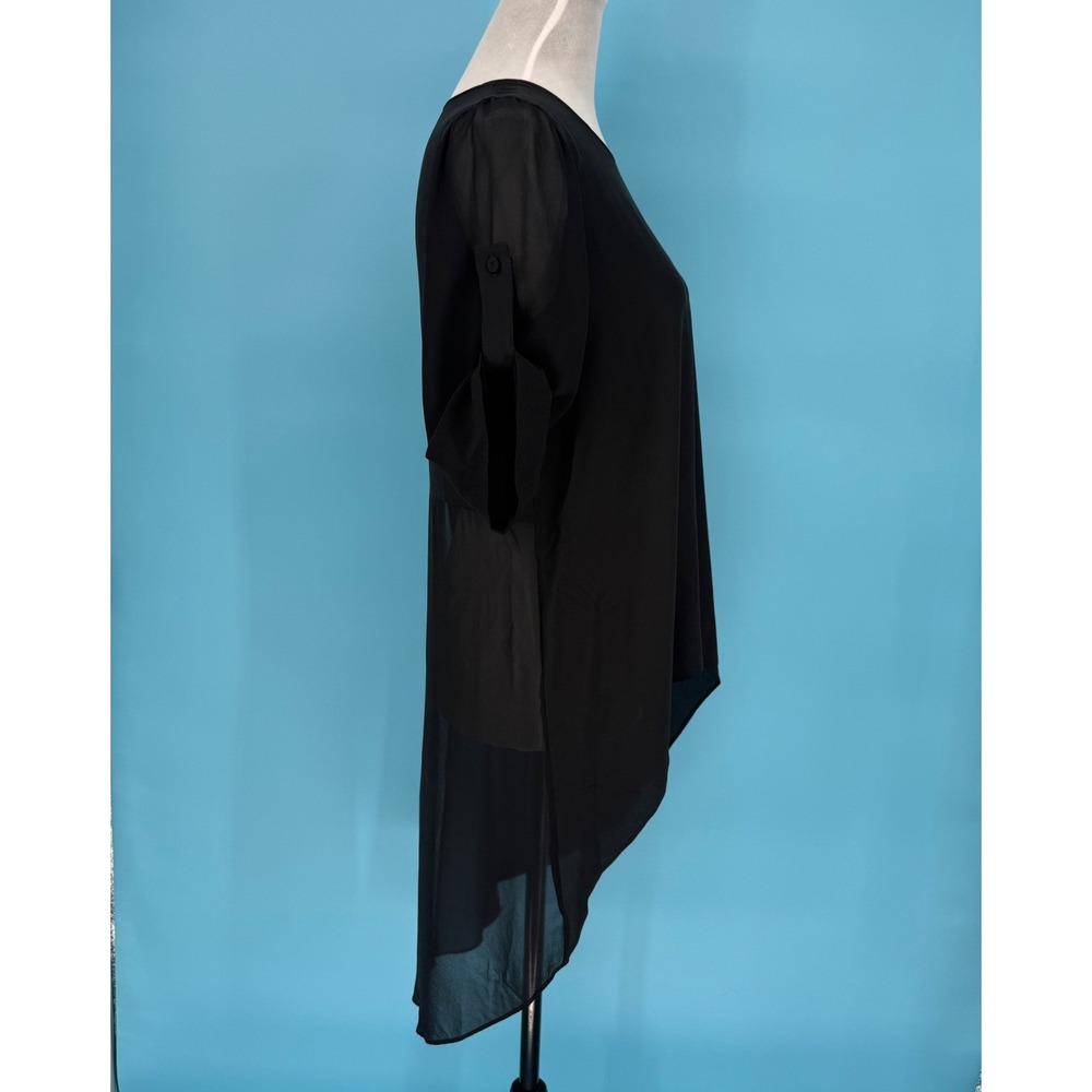 BCBGMAXAZRIA Caterina Black 100% Silk Sheer Chiffon Top Small Boxy Minimalist - Picture 4 of 9